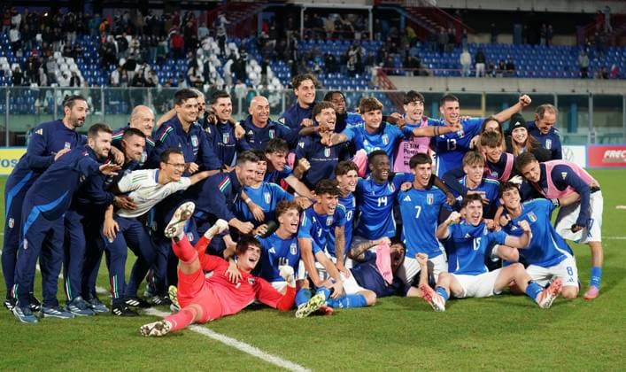 Italy v Poland: European Under-19 Championship 2026- Round 1 Players of Italy celebrate their win during the qualifying match for the European Under-19 Championship - Wales 2026, between Italy and Poland at the Angelo Massimino stadium in Catania, Italy, on November 18, 2025. Catania Italy  Copyright: xGabrielexMaricchiolox originalFilename:maricchiolo-italyvpo251118_np9xO.jpg