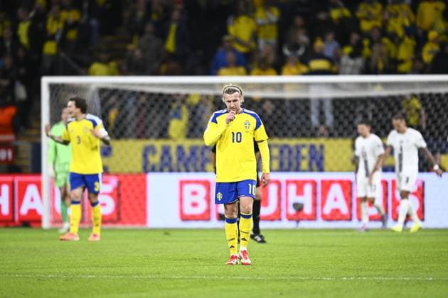 STOCKHOLM, SWEDEN 20251118 Sweden s Emil Forsberg depresses during Tuesday s World Cup qualifying match in group B between Sweden and Slovenia at Strawberry arena, Stockholm, Sweden 18 November 2025. STOCKHOLM SWEDEN x10050x