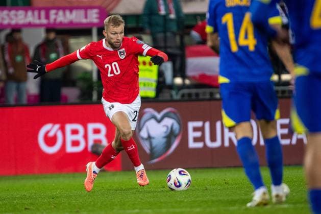 SOCCER - FIFA WC quali, AUT vs BIH VIENNA,AUSTRIA,18.NOV.25 - FIFA World Cup, WM, Weltmeisterschaft, Fussball 2026, European Qualifiers, group stage, OEFB international match, Länderspiel, Nationalmannschaft Austria vs Bosnia and Herzegovina. Image shows Konrad Laimer (AUT). GEPAxpictures xPhilippxBrem