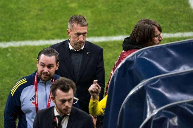 251118 Head coach Graham Potter of Sweden after the FIFA World Cup, WM, Weltmeisterschaft, Fussball Qualifier football match between Sweden and Slovenia on November 18, 2025 in Stockholm. Photo: Carl Sandin BILDBYRAN kod CS JM0752 bbeng fotboll football soccer fotball vm-kval fifa world cup qualifier sverige sweden sverige a slovenien slovenia Copyright: CARLxSANDIN BB251118CS031