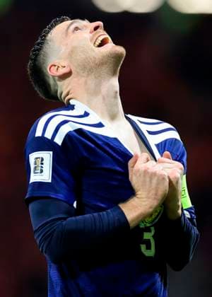 Scotland v Denmark 2026 FIFA World Cup, WM, Weltmeisterschaft, Fussball Qualifiers Andy Robertson of Scotland celebrates his teams third goal during the 2026 FIFA World Cup Qualifiers Group C match at Hampden Park, Glasgow UK Newspapers OUT Copyright: xFredxPalmerx FIL-22515-0162