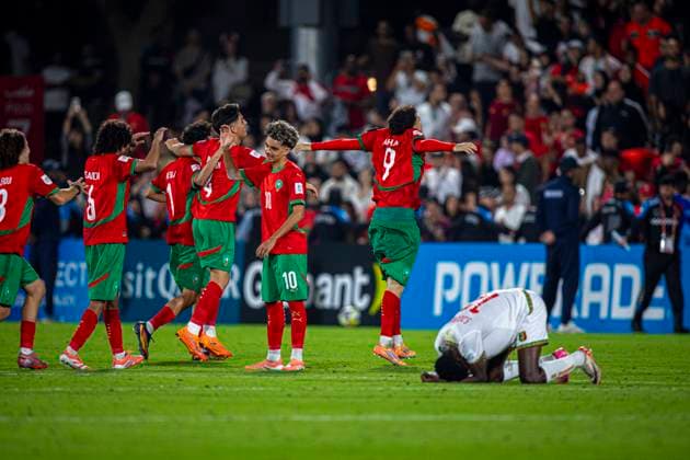 Sport Bilder des Tages Fußball, U17 WM, Marokko - Mali WM Fussball FIFA U17, U 17 U 17 Weltmeisterschaft Katar 2025, Marokko vs Mali - Achtelfinale: Freude, Emotionen, Jubel nach dem Sieg für das Team aus Marokko Copyright: xRedhaxHosnixSegganix