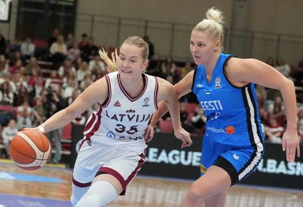 (251119) -- RIGA, Nov. 19, 2025 -- Latvia s Kate Vilka (L) vies with Estonia s Greeta Uprus during the FIBA Women s EuroBasket 2027 Qualifiers match between Latvia and Estonia in Riga, Latvia. Nov. 18, 2025. (Photo by Edijs Palens Xinhua) (SP)LATVIA-RIGA-BASKETBALL-FIBA WOMEN S EUROBASKET 2027 QUALIFIERS-LATVIA VS ESTONIA ChenxYufen 