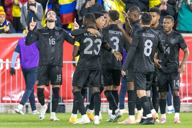 Ecuador and New Zealand in the United States Leonardo Campana (left) of Ecuador celebrates his goal during a friendly match against New Zealand at Sports Illustrated in Harrison, United States, on the afternoon of Tuesday, November 18, 2025. HARRISON NJ United States Copyright: xWilliamxVolcovx