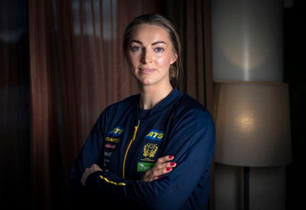 HALMSTAD 2025-11-19 Kristin Thorleifsdottir (29) during Wednesday s press conference, PK, Pressekonferenz with the Swedish national handball team at Scandic Hallandia in Halmstad. HALMSTAD SWEDEN x50090x