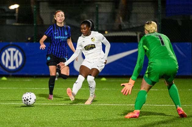 251119 Monica Jusu Bah of Häcken during the UEFA Women s Europa Cup between Inter and Häcken on November 19, 2025 in Milano. Photo: Daniel Stiller BILDBYRAN kod DS DS0528 fotboll football soccer fotball europa cup inter häcken uefa womens europa cup dam bbeng Copyright: DANIELxSTILLER BB251119DS014