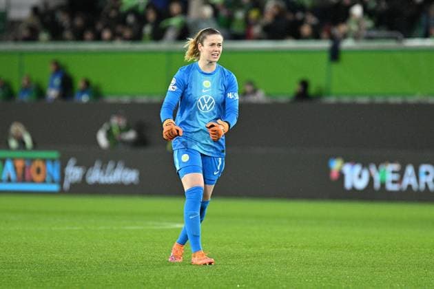 Fußball I Frauen I Saison 2025-2026 I Champions League I 4. Spieltag I VfL Wolfsburg - Manchester United, ManU I 19.11.2025 Torjubel Stina Johannes (1, VfL Wolfsburg) nach dem Ausgleichstor zum 1:1 Freisteller, Nahaufnahme, Porträt, Portrait, Einzelfoto, Einzelbild, Körper Wolfsburg Volkswagen Arena Niedersachsen Deutschland Copyright: xLobeca InesxHähnelx