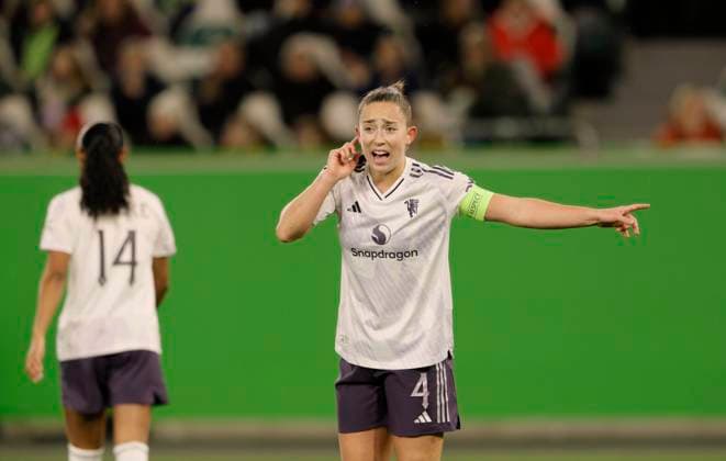Foto : Aufregung bei Maya Le Tissier (Manchester) Fussball Championsleague der Frauen am Mi. 19.11.2025 VfL Wolfsburg - Manchester United, ManU