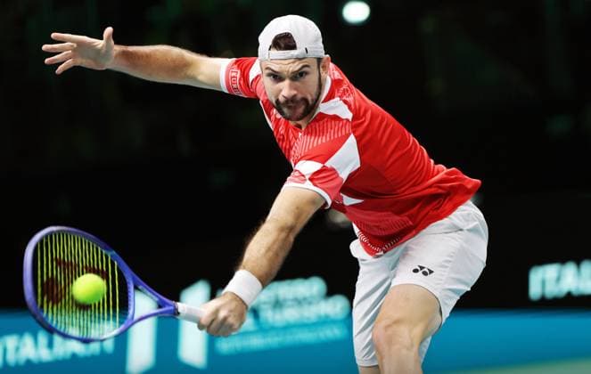 TENNIS - Davis Cup Final 8 BOLOGNA,ITALY,19.NOV.25 - TENNIS - ITF Davis Cup, Final 8, Italy vs Austria. Image shows Jurij Rodionov (AUT).  GEPAxpictures xMatthiasxHauer