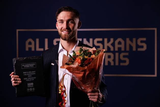 251119 Mjällbys malvakt Noel Törnqvist poserar för ett porträtt för pris för arets malvakt under Allsvenskans Stora Pris den 19 november 2025 i Stockholm. Copyright: CAISAxRASMUSSEN BB251119BB419