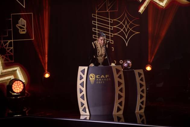 CAF Awards 2025 SALE, MOROCCO - NOVEMBER 19: Al-Hilal Saudi s Moroccan player Ghizlane Chebbak, winner of the African Women s Footballer of the Year award at the CAF Awards ceremony, delivers a speech after receiving the honor in Sale, Morocco on November 19, 2025. Abu Adem Muhammed Anadolu Sale Morocco. Editorial use only. Please get in touch for any other usage.  Copyright: x2025xAnadoluxAbuxAdemxMuhammedx