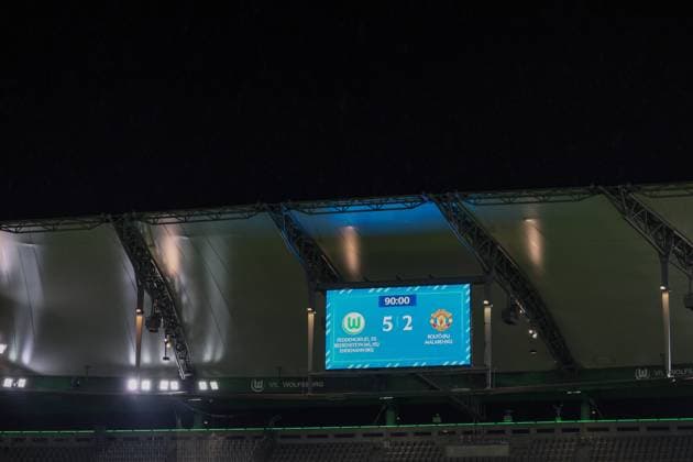 Wolfsburg, Deutschland 19. November 2025: Champions League - Frauen - 2025 2026 - VfL Wolfsburg vs. Manchester United, ManU Im Bild: Symbolbild Endergebnis 5:2 für den VfL Wolfsburg AOK Stadion Niedersachsen Copyright: xFotostandx xFantinix