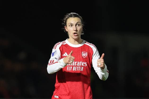 Arsenal v Real Madrid Women 19 November 2025, Boreham Wood - UEFA Women™s Champions League - Arsenal v Real Madrid Women - Lotte Wubben-Moy of Arsenal - Photo: Charlotte Wilson Offside. Boreham Wood UK Copyright: xCharlottexWilsonx xOffsidexOffside