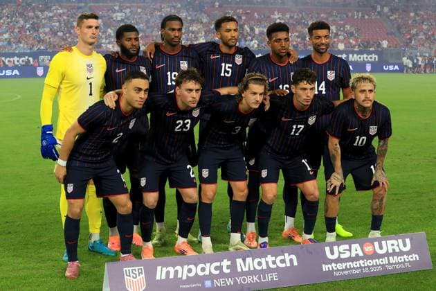 TAMPA, FL - NOVEMBER 18: The United States of America Men s national team, Nationalteam pose together before the International Friendly, Länderspiel, Nationalmannschaft match between the Uruguay Men s national team and the United States of America Men s national team on November 18, 2025 at Raymond James Stadium in Tampa, Florida. (Photo by Cliff Welch Icon Sportswire) SOCCER: NOV 18 USA vs Uruguay EDITORIAL USE ONLY Icon357251118001