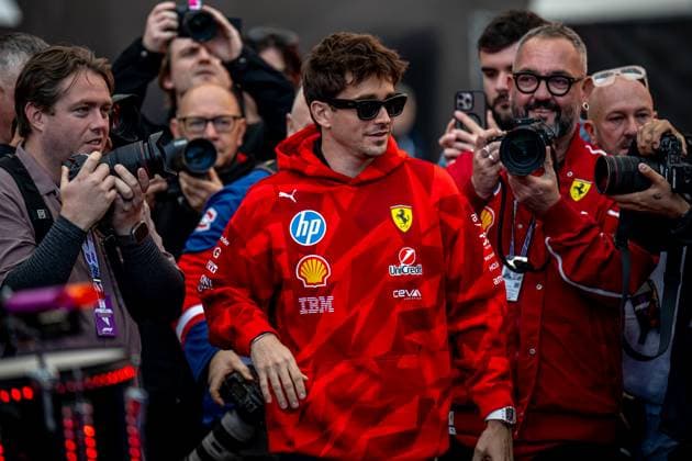 LAS VEGAS, UNITED STATES: Charles Leclerc, racing for the Ferrari team during the 2025 Formula 1 Las Vegas Grand Prix at the Las Vegas Street Circuit in Las Vegas, United States