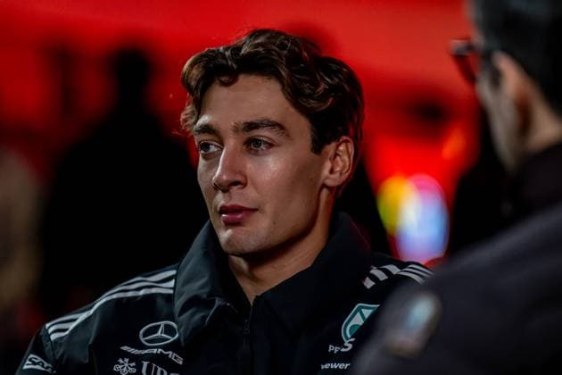 LAS VEGAS, UNITED STATES: George Russell, racing for the Mercedes team during the 2025 Formula 1 Las Vegas Grand Prix at the Las Vegas Street Circuit in Las Vegas, United States