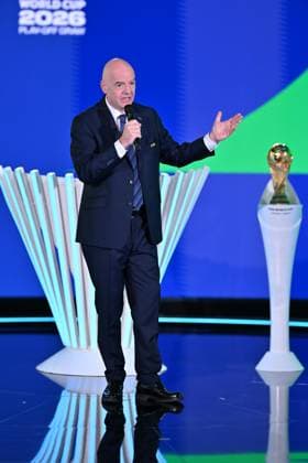 2026 FIFA World Cup, WM, Weltmeisterschaft, Fussball Play-Off Tournament draw ZURICH, SWITZERLAND - NOVEMBER 20: FIFA President Gianni Infantino attends the 2026 FIFA World Cup Play-Off Tournament draw at the FIFA s Home of Football in Zurich, Switzerland on November 20, 2025. Mustafa Yalcin Anadolu Zurich Switzerland. Editorial use only. Please get in touch for any other usage.  Copyright: x2025xAnadoluxMustafaxYalcinx
