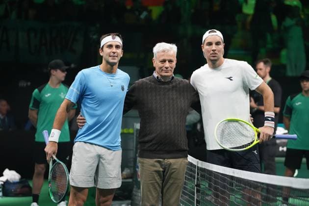 TENNIS - DAVIS CUP 2025 - FINAL 8 20 11 2025 Tomas Martin Etcheverry of Argentina and Jan - Lennard STRUFF of Germany during the Davis Cup 2025, Final 8, Tennis event on 19 November 2025 in Bologna, Italy - Photo Laurent Lairys BolognaItaly  Copyright: xLaurentxLairysx