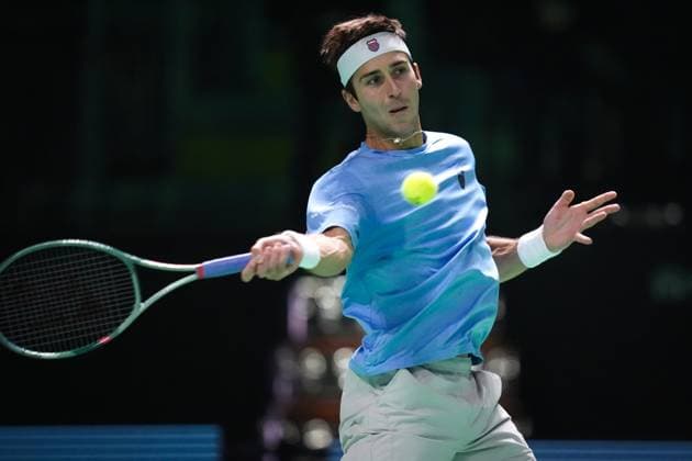 Tomas Martin Etcheverry in action during the Davis Cup Finals 2025 Quarterfinals match between Tomas Martin Etcheverry (Argentina) and Jan-Lennard Struff (Germany) at Bologna Fiere, Bologna, Italy - November 20, 2025. - Tennis.  Copyright: xMassimoxPaolone LaPressex