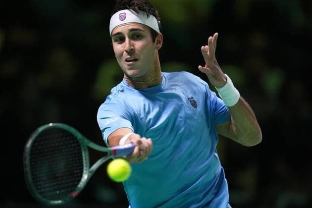Tomas Martin Etcheverry in action during the Davis Cup Finals 2025 Quarterfinals match between Tomas Martin Etcheverry (Argentina) and Jan-Lennard Struff (Germany) at Bologna Fiere, Bologna, Italy - November 20, 2025. - Tennis.  Copyright: xMassimoxPaolone LaPressex