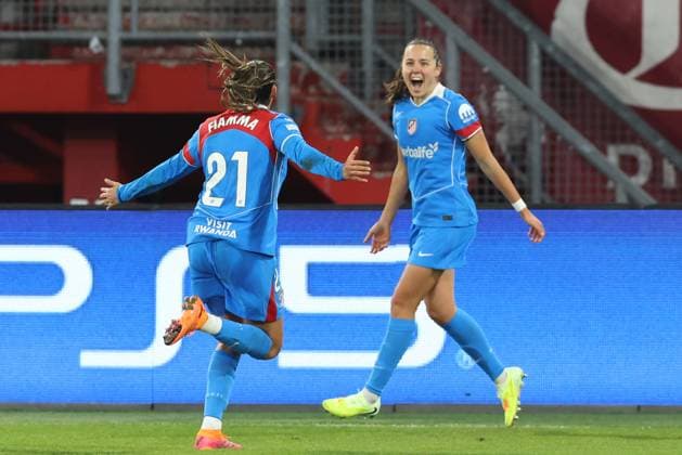 Amaiur Sarriegi of Atletico Madrid celebrates after scoring the goal during the match FC Twente Enschede vs Atletico de Madrid at the Stadium the Grolsch Veste for the Champions League women season 2025-2026 in ENSCHEDE, Netherlands on 20 november 2025, (photo by Peter Lous EYE4images DeFodi Images)