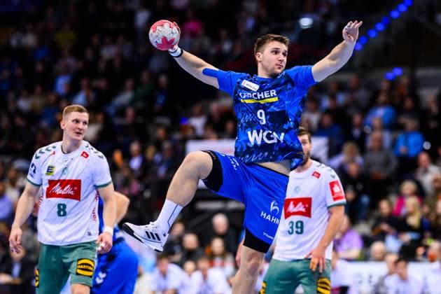 TVB Stuttgart - GWD Minden Handball: 1. Bundesliga, Herren, Saison 2025 2026, TVB Stuttgart - GWD Minden, Porsche Arena. Stuttgarts Gianfranco Pribetic in Aktion. Stuttgart Porsche Arena Baden-Württemberg Deutschland