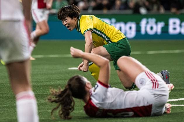 251120 Asato Miyagawa of Hammarby celebrates after 1-1 during the UEFA Women s Europa Cup football match between Hammarby and Ajax on November 20, 2025 in Stockholm. Photo: Emma Wallskog BILDBYRAN COP 320 EW0590 fotboll football soccer fotball europa cup hammarby ajax uefa womens europa cup dam bbeng bbauto jubel Copyright: EMMAxWALLSKOG BB251120EW054