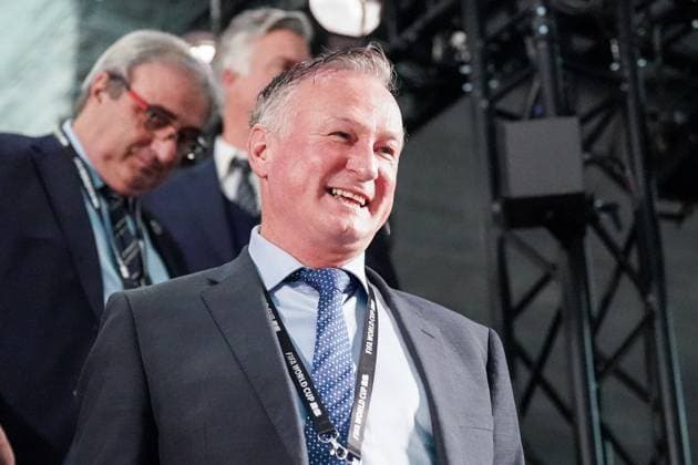 Fussball: FIFA WM-Qualifikation Europa 2025 26 Playoff-Auslosung Home of FIFA (Zürich, Schweiz): Michael ONEILL national team, Nationalteam Trainer Nord Northern Ireland Irland) Zürich Kanton Zürich Schweiz Copyright: xJOERANxSTEINSIEKx