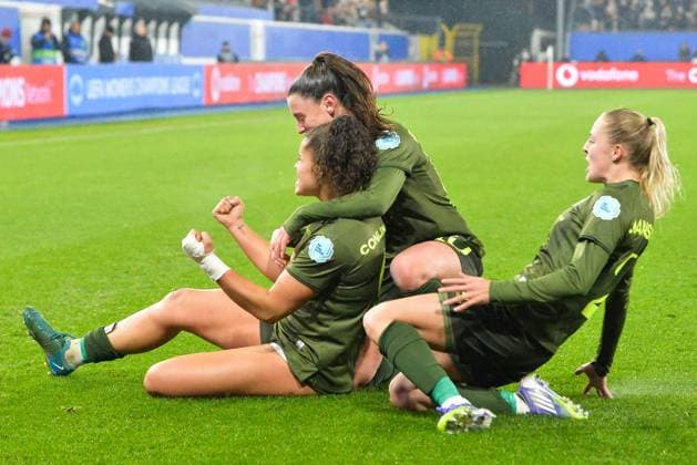 OHL Women s Jada Conijnenberg celebrates after scoring during a soccer match between Oud-Heverlee Leuven Women and Italian AS Roma, Thursday 20 November 2025 in Leuven, game 4 (out of 6) in the league phase of the UEFA Women s Champions League competition. JILLxDELSAUX  x143050206x