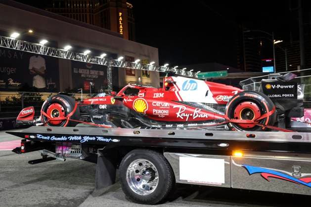 Formula1; Round22; Las Vegas Grand Prix; USA Charles Leclerc s damaged car (MCO) - Scuderia Ferrari HP - SF-25 during Formula1 Heineken Las Vegas Grand Prix on november 20., 2025 in Las Vegas Strip Circuit, United States Of America Zsombor Toth Las Vegas Las Vegas Strip Circuit Nevada United States Of America