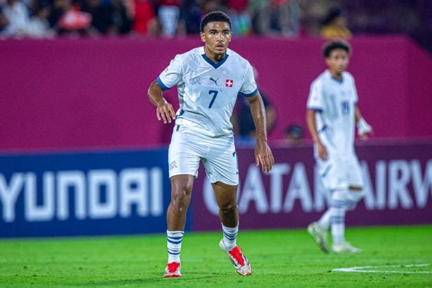 Fussball FIFA WM U17, U 17 U 17 Weltmeisterschaft Katar 2025, Portugal vs Schweiz - Viertelfinale: Giacomo Koloto (Schweiz, 7) Copyright: xRedhaxHosnixSegganix
