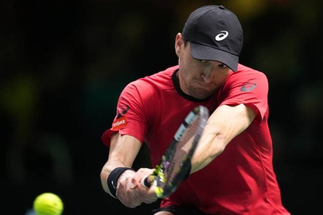 Raphael Collignon in action during the Davis Cup Finals 2025 Semifinals match between Matteo Berrettini (Italy) and Raphael Collignon (Belgium) at Bologna Fiere, Bologna, Italy - November 21, 2025. - Tennis.  Copyright: xMassimoxPaolone LaPressex