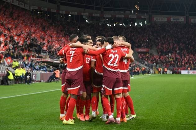 GRUPPO, GROUP, RICARDO RODRIGUEZ, BREEL EMBOLO, FABIAN RIEDER, Svizzera, World Cup 2026 Qualifying, Switzerland-Sweden 4-1, esultanza, jubel, joy, celebration QUALIFICAZIONI MONDIALI 2026 SVIZZERA-SVEZIA 4-1