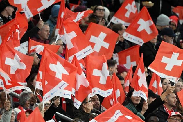 TIFOSI SUPPORTERS FANS, BANDIERE, FLAGS, Svizzera, World Cup 2026 Qualifying, Switzerland-Sweden 4-1, veduta QUALIFICAZIONI MONDIALI 2026 SVIZZERA-SVEZIA 4-1