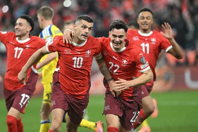 GRANIT XHAKA, FABIAN RIEDER, Svizzera, World Cup 2026 Qualifying, Switzerland-Sweden 4-1, esultanza, jubel, joy, celebration QUALIFICAZIONI MONDIALI 2026 SVIZZERA-SVEZIA 4-1