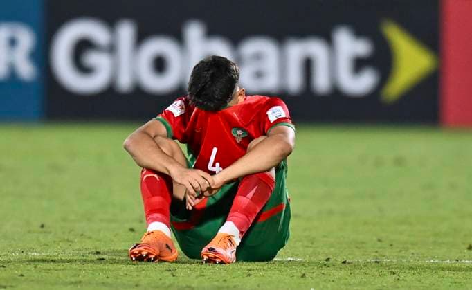 Morocco v Brazil : Quarter-final- FIFA U-17 World Cup Qatar 2025 Yousef Bellahse of Morocco appears dejected after the FIFA U-17 World Cup Qatar 2025 Quarter-final match between Morocco and Brazil in Doha, Qatar, on November 21, 2025. DOHA Qatar Copyright: xNOUSHADxTHEKKAYILx