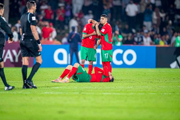 Fussball FIFA WM U17, U 17 U 17 Weltmeisterschaft Katar 2025, Marokko vs Brasilien - Viertelfinale: Enttäuschung bei dem marokkanischen Team nach der Niederlage Copyright: xRedhaxHosnixSegganix