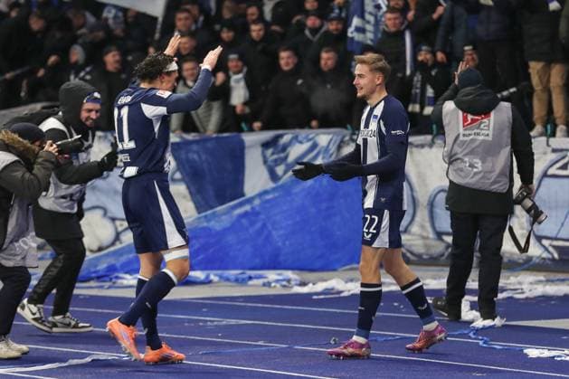 21.11.2025, xtgx, Fussball 2. Bundesliga, Hertha BSC Berlin - Eintracht Braunschweig emspor, v.l. Marten Winkler (Hertha, 22) jub (DFL DFB REGULATIONS PROHIBIT ANY USE OF PHOTOGRAPHS as IMAGE SEQUENCES and or QUASI-VIDEO) Berlin