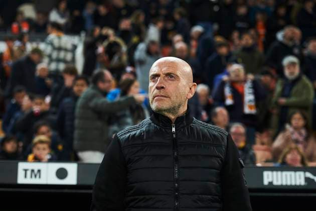 head coach Julian Calero (Levante UD) during the LaLiga EA Sports match between Valencia CF and Levante UD at Estadio de Mestalla on November 21, 2025 in Valencia, Spain. (Photo by Maria Jose Segovia DeFodi Images)