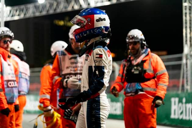 Danish Formula One Academy driver Alba Larsen of MP Motorsport retires from race one of the Formula One Academy series at the Formula One Las Vegas Grand Prix at the Las Vegas Strip Circuit in Las Vegas on 21, November 2025.  LAS2025112138 GREGxNASH