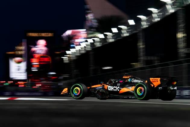 Australian Formula One driver Oscar Piastri of McLaren F1 Team in action during the third free practice session of the Formula One Las Vegas Grand Prix at the Las Vegas Strip Circuit in Las Vegas on Friday, November 21, 2025.  LAS2025112116 GREGxNASH