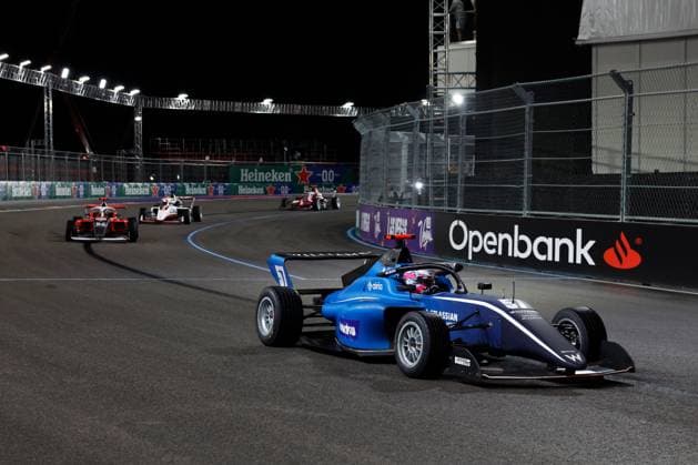 LAS VEGAS, NV - NOVEMBER 21: Lia Block, driver of the 57 ART Grand Prix on track during the first F1 Academy race at the Formula 1 Las Vegas Grand Prix on November 21, 2025 on the Las Vegas Strip Circuit in Las Vegas, Nevada.(Photo by Jeff Speer Icon Sportswire) AUTO: NOV 21 F1 Las Vegas Grand Prix - F1 Academy Race 1 EDITORIAL USE ONLY Icon2511210011