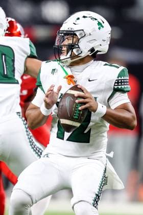 November 21, 2025: Hawaii Rainbow Warriors quarterback Micah Alejado (12) prepares to throw the ball during the first half of the college football game featuring the Hawaii Rainbow Warriors and the UNLV Rebels at Allegiant Stadium in Las Vegas, NV. CSM. Las Vegas United States of America - ZUMAc04_ 20251121_zma_c04_472 Copyright: xChristopherxTrimx