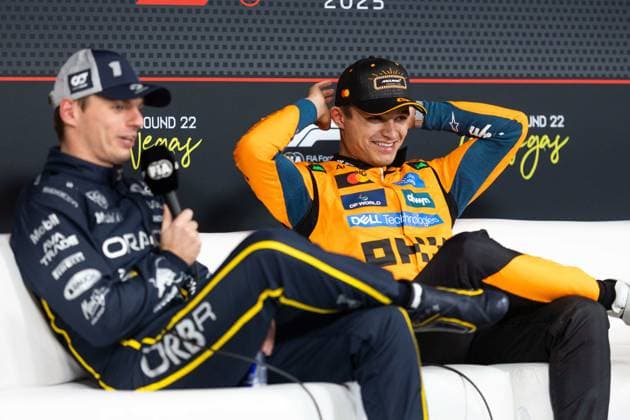 F1 - LAS VEGAS GRAND PRIX 2025 NORRIS Lando (gbr), McLaren F1 Team MCL39, portrait press conference, PK, Pressekonferenz during the 2025 Formula 1 Las Vegas Grand Prix, 22th round of the 2025 FIA Formula One World Championship, WM, Weltmeisterschaft from November 21 to 23, 2025 on the Las Vegas Strip Circuit, in Paradise, Nevada, United States of America - Copyright: xJoaoxFilipex