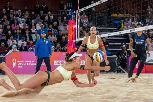 RECORD DATE NOT STATED ADELAIDE, AUSTRALIA - NOVEMBER 22: Anastasija Samoilova (Player 2 - LAT), Tina Graudina (Player 1 - LAT) during the Beach volleyball, Beachvolleyball World Championships at Adelaide on November 22, 2025 in Adelaide, Australia. Australia Copyright: xBEAUTIFULxSPORTS PeterxWeberx