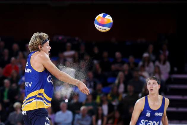 Beach volleyball, Beachvolleyball World Championship, WM, Weltmeisterschaft David Ahman and Jonatan Hellvig (SWE) v Nils Ehlers and Clemens Wickler (GER) during the Semi Final match of the Beach Volleyball World Championships at The Drive in Adelaide, Saturday, November 22, 2025. ( NO ARCHIVING, EDITORIAL USE ONLY ADELAIDE SOUTH AUSTRALIA AUSTRALIA  Copyright: xMATTxTURNERx 20251122129432279157