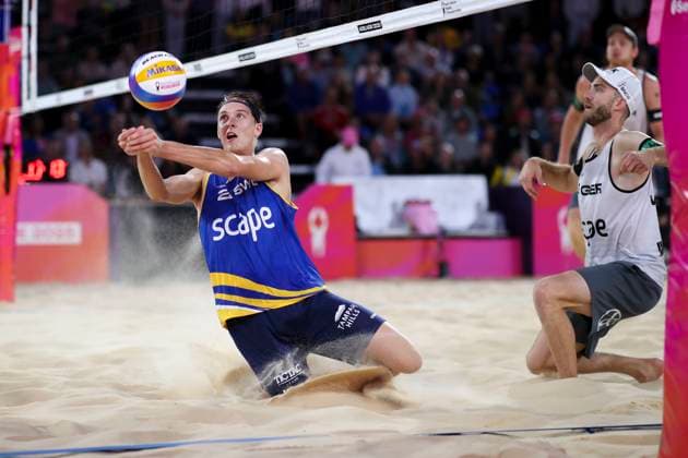 Beach volleyball, Beachvolleyball World Championship, WM, Weltmeisterschaft David Ahman and Jonatan Hellvig (SWE) v Nils Ehlers and Clemens Wickler (GER) during the Semi Final match of the Beach Volleyball World Championships at The Drive in Adelaide, Saturday, November 22, 2025. ( NO ARCHIVING, EDITORIAL USE ONLY ADELAIDE SOUTH AUSTRALIA AUSTRALIA  Copyright: xMATTxTURNERx 20251122115351957525