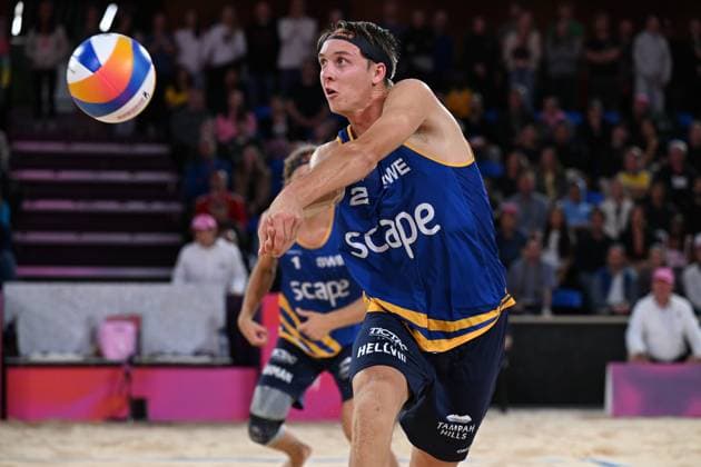 251122 Jonatan Hellvig of Sweden during The Beach volleyball, Beachvolleyball World Championships Semi Final on November 22, 2025 in Adelaide. Photo: Michael Errey BILDBYRAN kod XY XY0085 beachvolleyboll beach volleyball sandvolleyball world championships semi finals bbeng semifinal Copyright: MichaelxErrey BB251122BB322