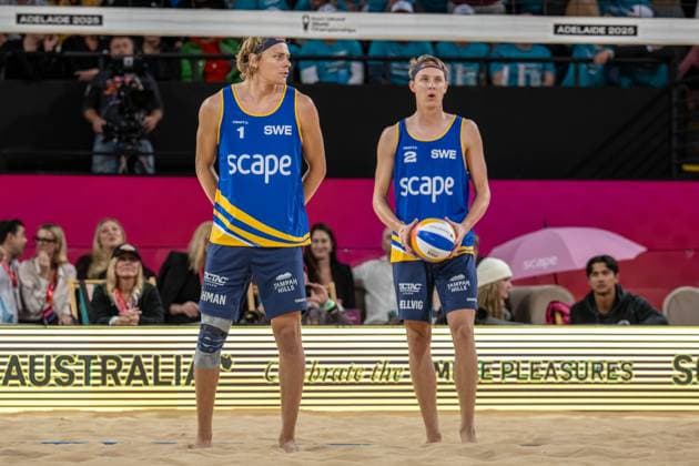 RECORD DATE NOT STATED ADELAIDE, AUSTRALIA - NOVEMBER 22: David Åhman (Player 1 - SWE), Jonatan Hellvig (Player 2 - SWE) during the Beach volleyball, Beachvolleyball World Championships at Adelaide on November 22, 2025 in Adelaide, Australia. Australia Copyright: xBEAUTIFULxSPORTS PeterxWeberx