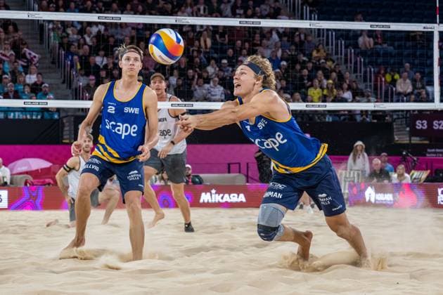 RECORD DATE NOT STATED ADELAIDE, AUSTRALIA - NOVEMBER 22: David Åhman (Player 1 - SWE), Jonatan Hellvig (Player 2 - SWE) during the Beach volleyball, Beachvolleyball World Championships at Adelaide on November 22, 2025 in Adelaide, Australia. Australia Copyright: xBEAUTIFULxSPORTS PeterxWeberx